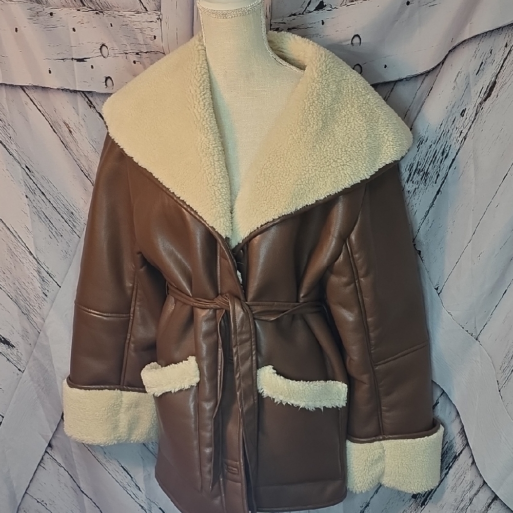WeWoreWhat Brown and Cream Teddy Jacket In Medium As Is - Picture 1 of 7